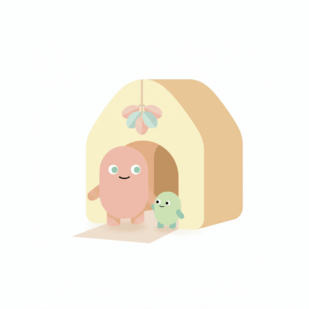 Eingewöhnung – Illustration Elternteil und Kind